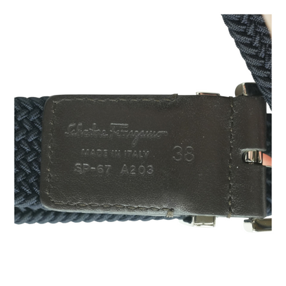 Dark Navy Blue-Black Fabric and Leather Gancini Belt