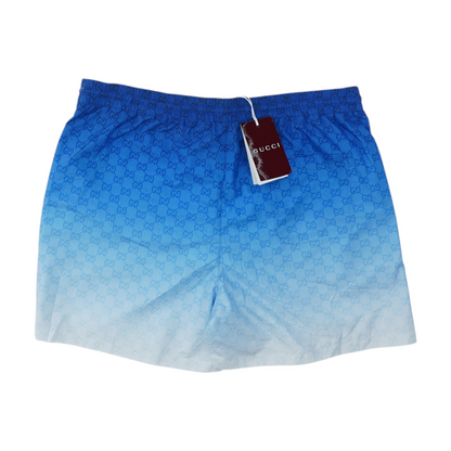 Blue Printed Technical Poplin Swim Shorts