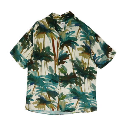 Beige Abstract Short Sleeve Button Down