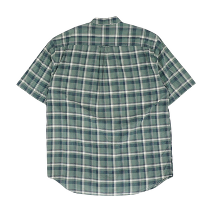 Green Tall Plaid Short Sleeve Button Down