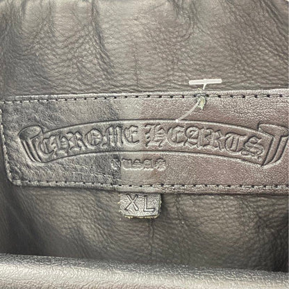 Black Logo Embroidered Sleeves Leather Jacket