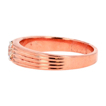 .40 ct 18K Rose Gold Ribbed Tapered Shank Band W/ Round Diamond