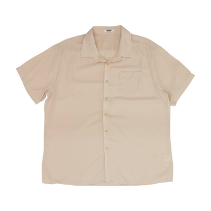 Beige Solid Short Sleeve Button Down