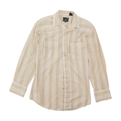 Beige Striped Long Sleeve Button Down