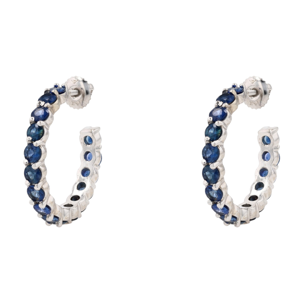 3 1/5 ctw 14K White Gold Sapphire Hoop Earrings