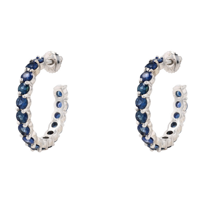 3 1/5 ctw 14K White Gold Sapphire Hoop Earrings