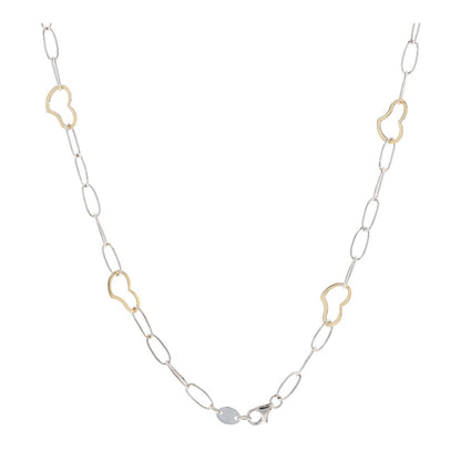 14K Two Tone Gold Oval And Heart Link Lariat Necklace