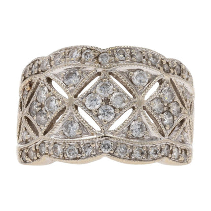 3/4 Ct 14K White Gold Diamond Pave Openwork Cocktail Ring