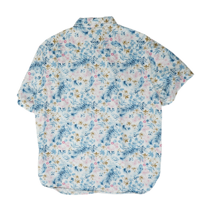 White Floral Short Sleeve Button Down