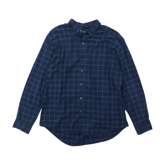 Navy Plaid Long Sleeve Button Down