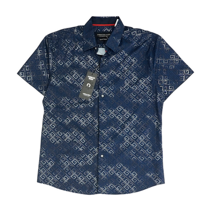 Navy Print Short Sleeve Button Down