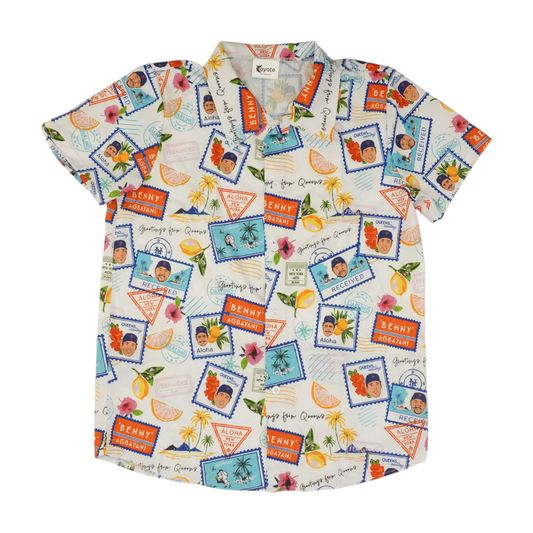 White Graphic Short Sleeve Button Down