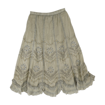 Tan Petite Floral Midi Skirt