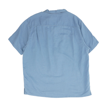 Blue Solid Short Sleeve Button Down