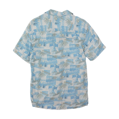 Blue Graphic Short Sleeve Button Down