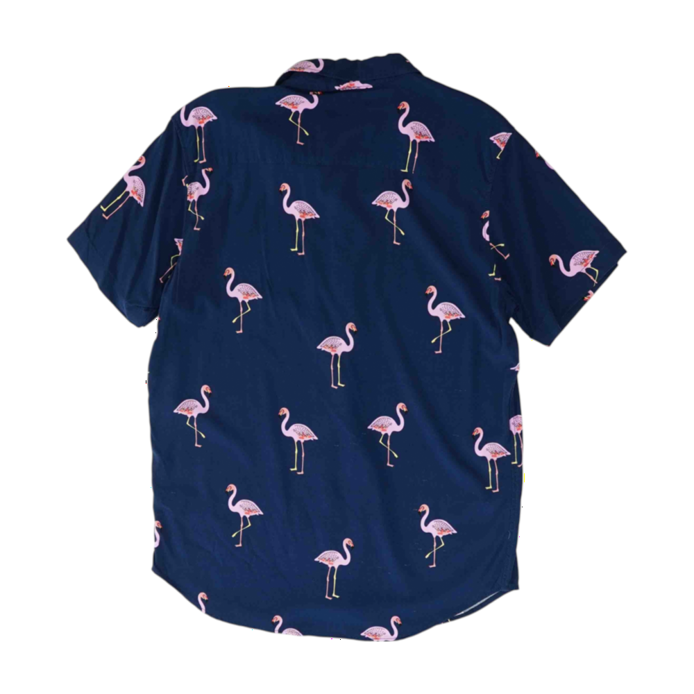 Navy Print Short Sleeve Button Down