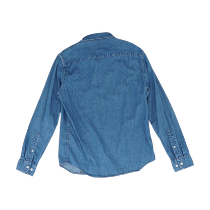 Blue Solid Long Sleeve Button Down