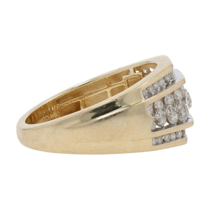 1 Ct 14K Gold Round Three Row Diamond Cluster Band