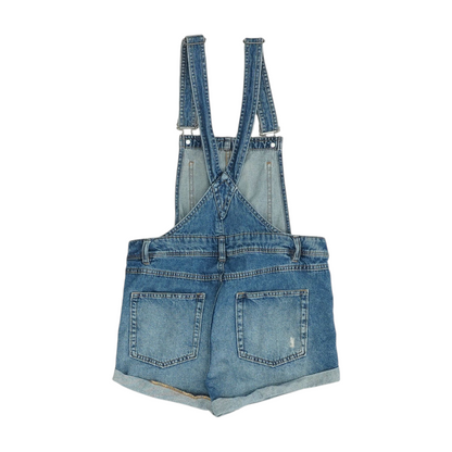 Blue Solid Overalls Shorts