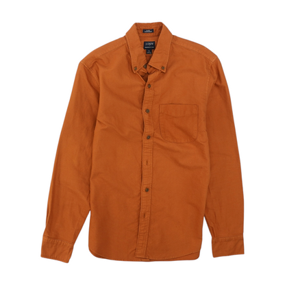 Orange Solid Long Sleeve Button Down