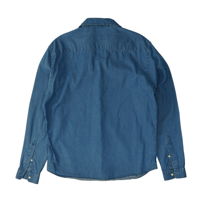 Blue Solid Long Sleeve Button Down