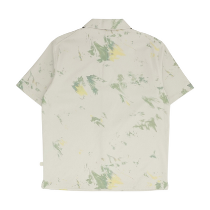 Beige Print Short Sleeve Button Down