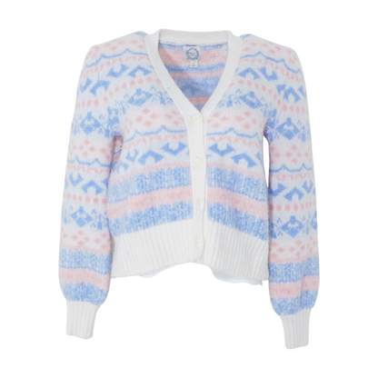 White Abstract Cardigan Sweater