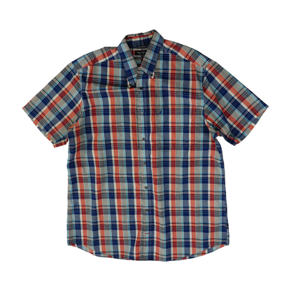 Blue Tall Plaid Short Sleeve Button Down