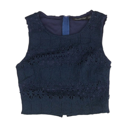 Navy Embroidery Detail Cropped Knit Top