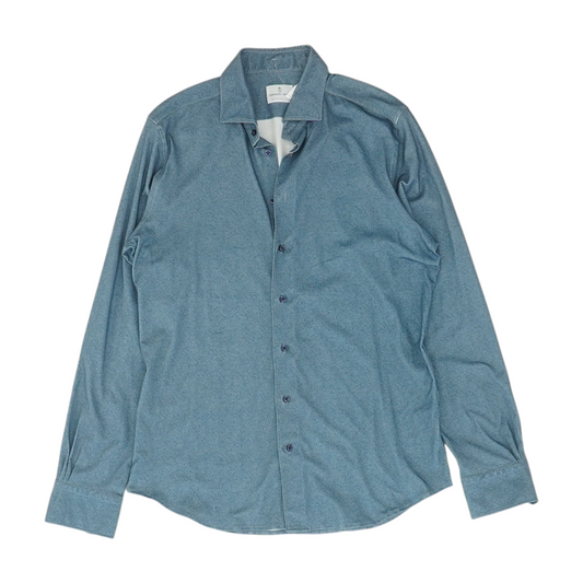 Blue Solid Long Sleeve Button Down