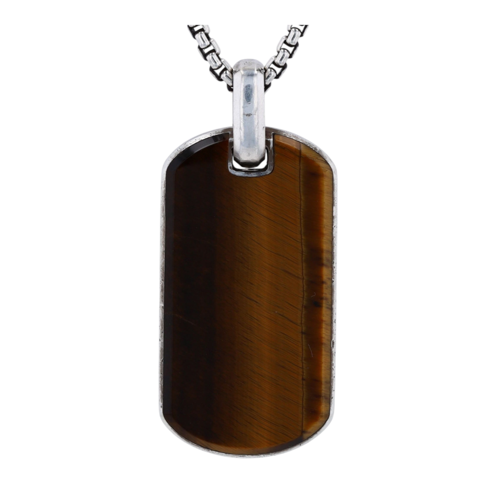 David Yurman Sterling Silver Tiger Eye Pendant Necklace – Image 3