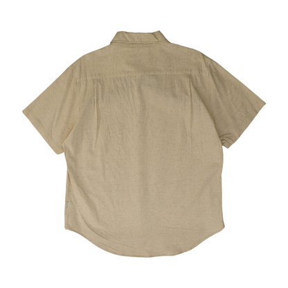 Beige Solid Short Sleeve Button Down