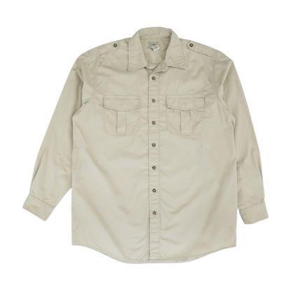 Beige Solid Long Sleeve Button Down