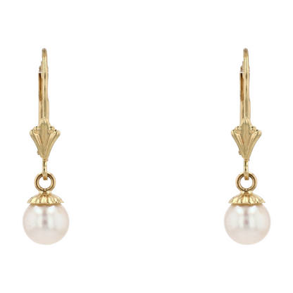 14K Yellow Gold Cultured Pearl Dangle Earrings
