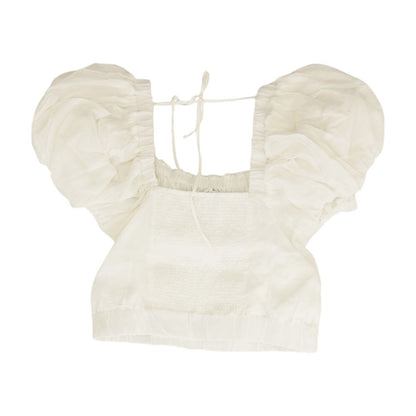 White Solid Short Sleeve Blouse