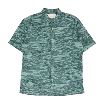Green Graphic Short Sleeve Button Down