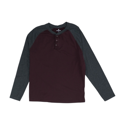 Maroon Color Block Henley T-Shirt