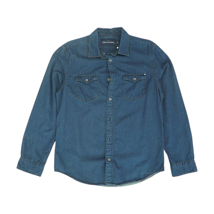 Blue Solid Long Sleeve Button Down