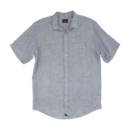 Blue Tall Solid Short Sleeve Button Down