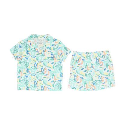 White Tropical Short Sleeve Set