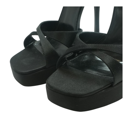 Black Chandelle Platform Sandals in Satin Crepe 140