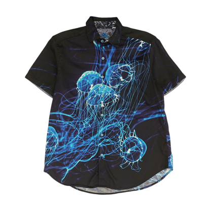 Navy Abstract Short Sleeve Button Down