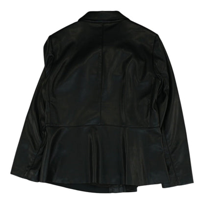 Black Solid Faux Leather Jacket