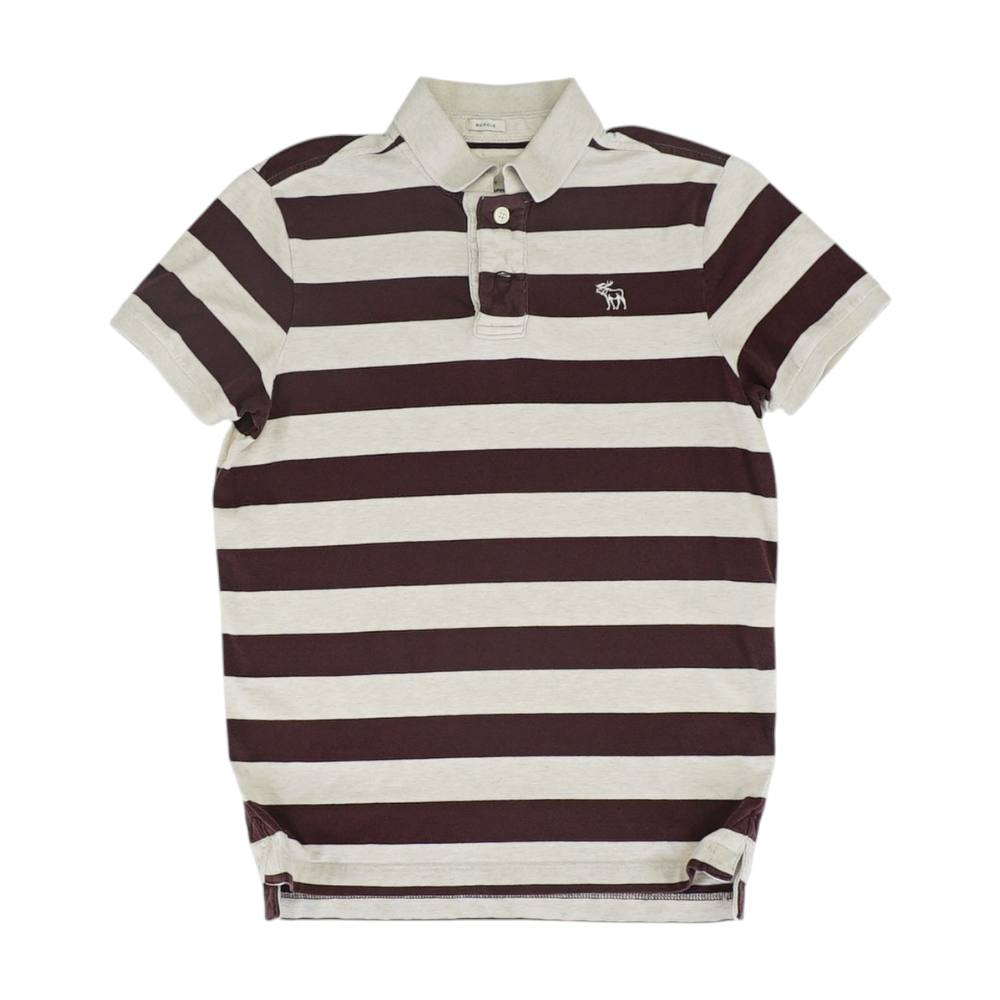 Beige Striped Short Sleeve Polo