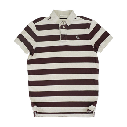 Beige Striped Short Sleeve Polo