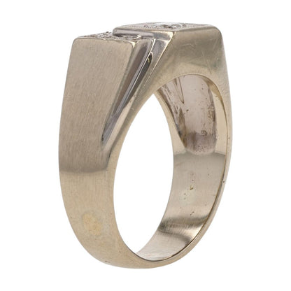 1/4 Ct 14K White Gold Vintage Style Round Single Cut Diamond Signet Ring