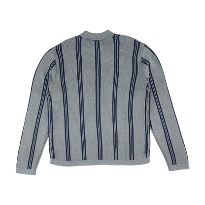 Gray Striped Cardigan Sweater