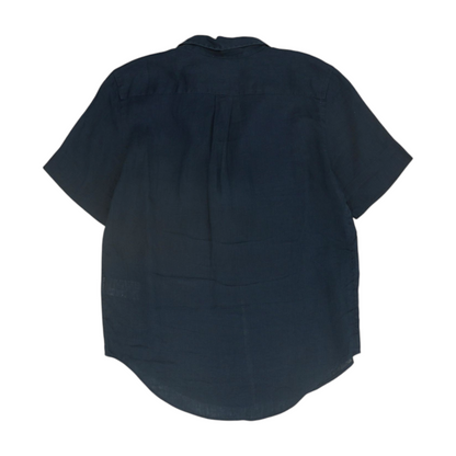 Blue Solid Short Sleeve Button Down