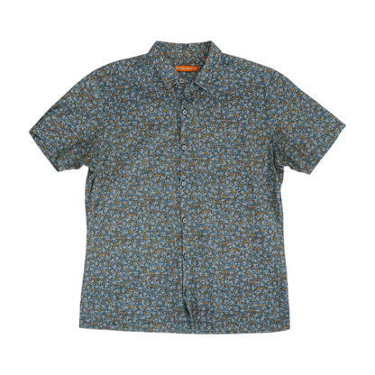 Blue Floral Short Sleeve Button Down