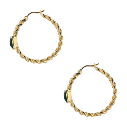 Sterling Silver Synthetic Emerald Hoop Earrings